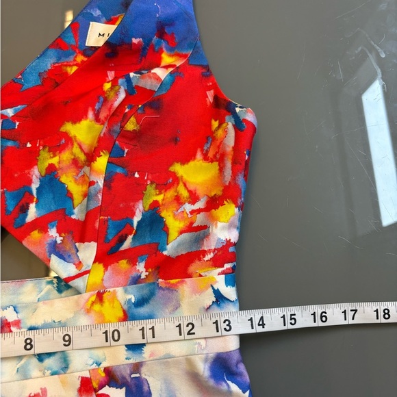Milly Cut Out Mini Cocktail Dress in multicolor watercolour V-Neck size Small - Picture 10 of 11